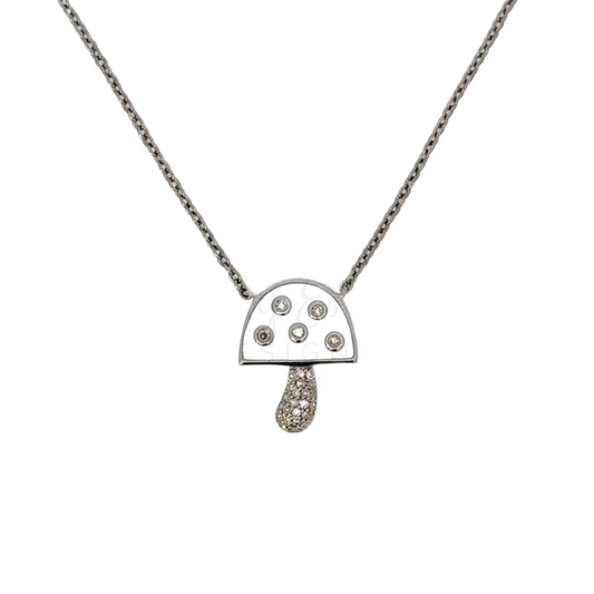 Enamel and Diamond Mushroom Necklace with Pave Stem