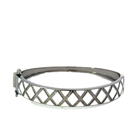 Sterling Silver Enamel X Bangle with Pave Accents