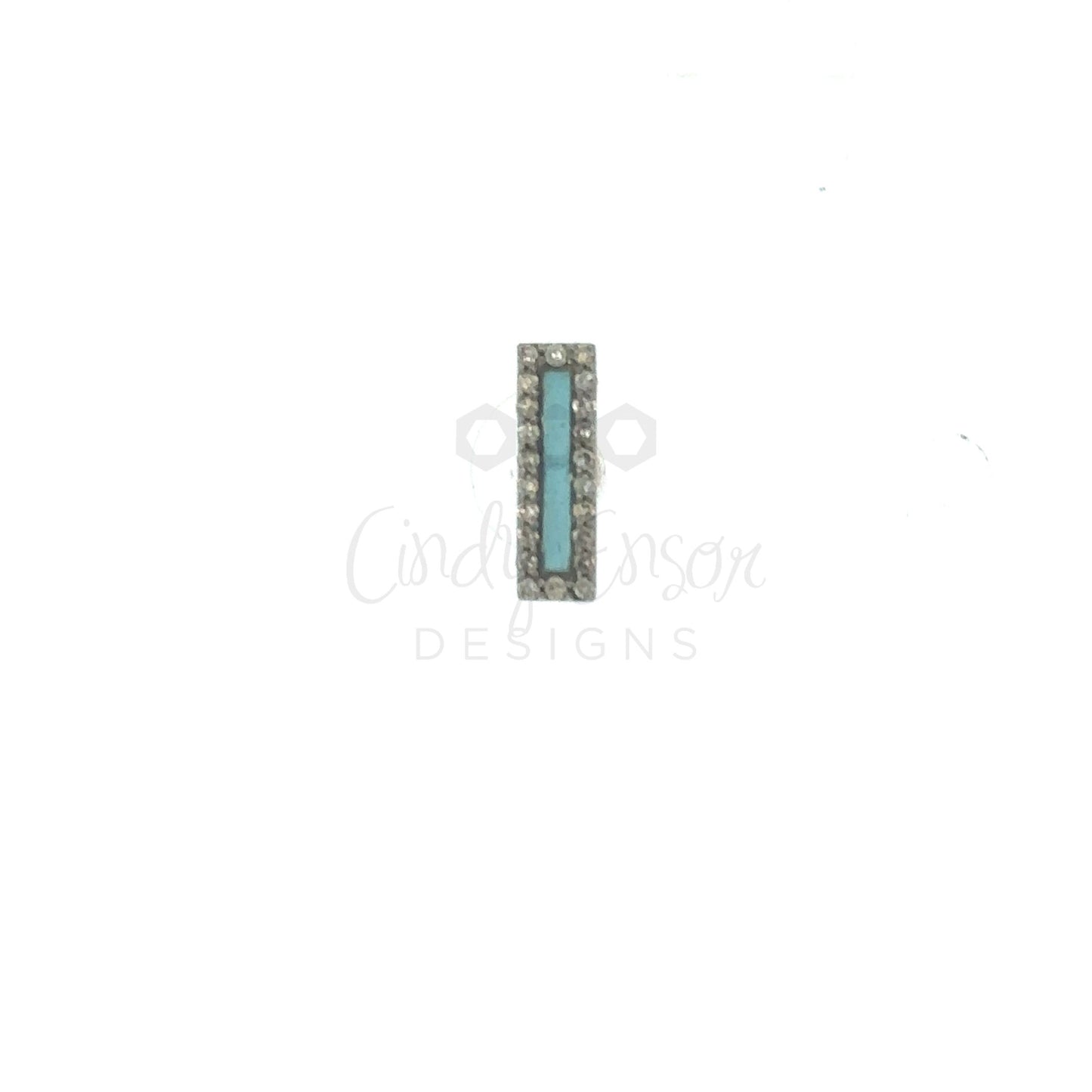 Single Sterling Silver Turquoise Enamel Bar Stud with Pave Border