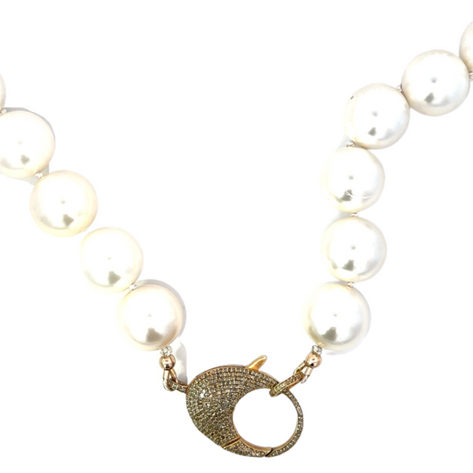 Large Round Pearl Necklace with Vermeil Diamond Lobster