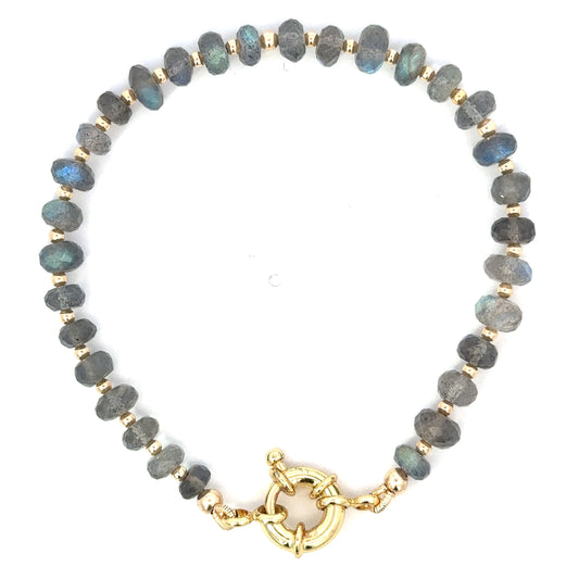 Labradorite Roundel and 2mm GF Bead Bracelet with Mariner Clasp