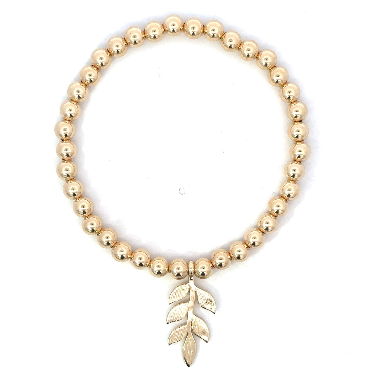 Gold Filled Bead Bracelet with Leaf Charm