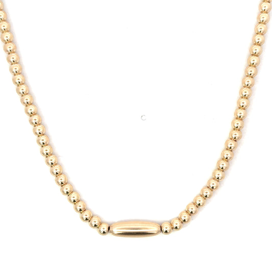 4mm GF Bead Necklace with Oblong Accent