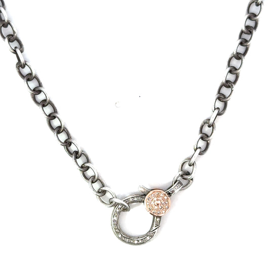 Sterling Link Chain with Pave Rose Gold and Sterling Lobster Clasp