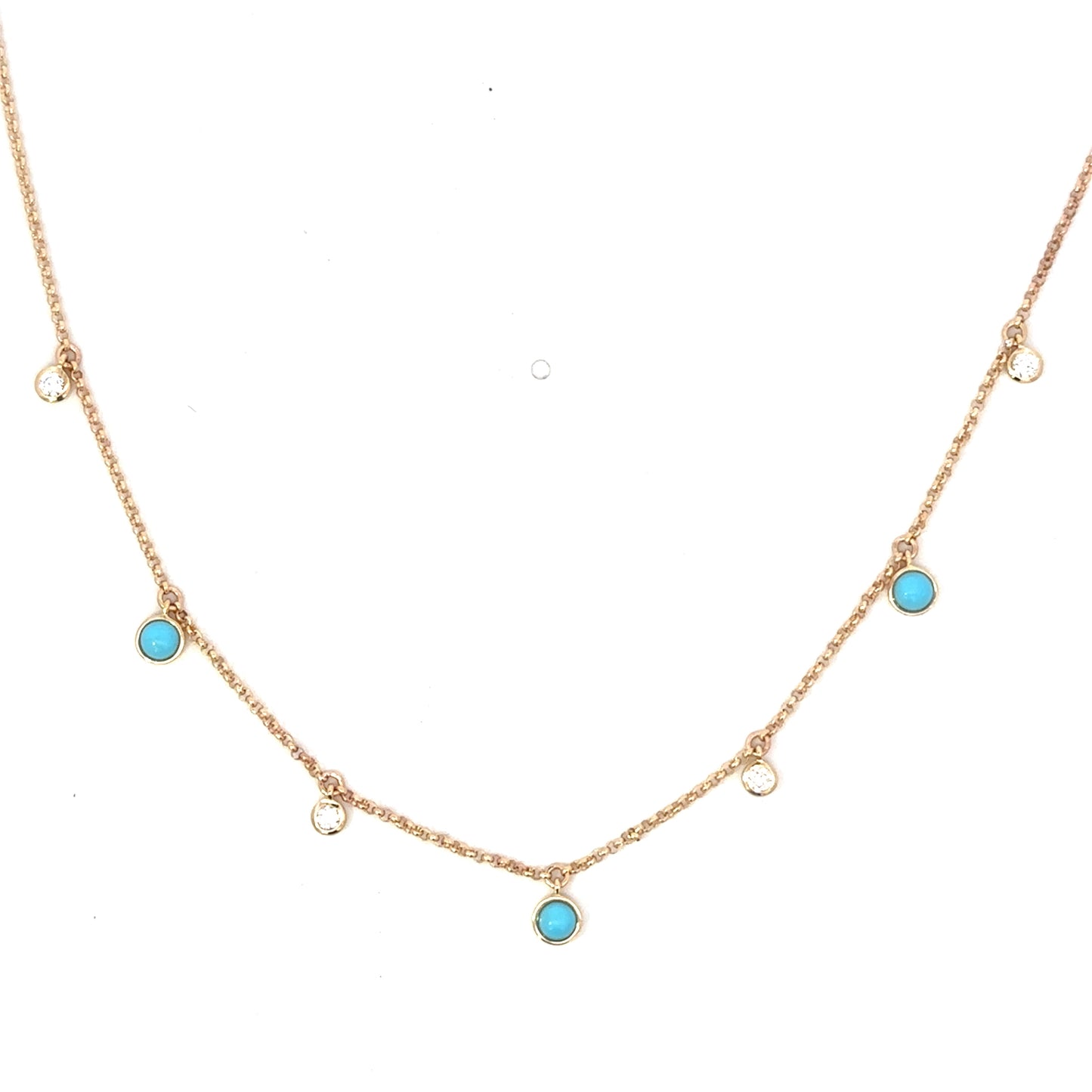 Bezeled Turquoise and Diamond Station Necklace