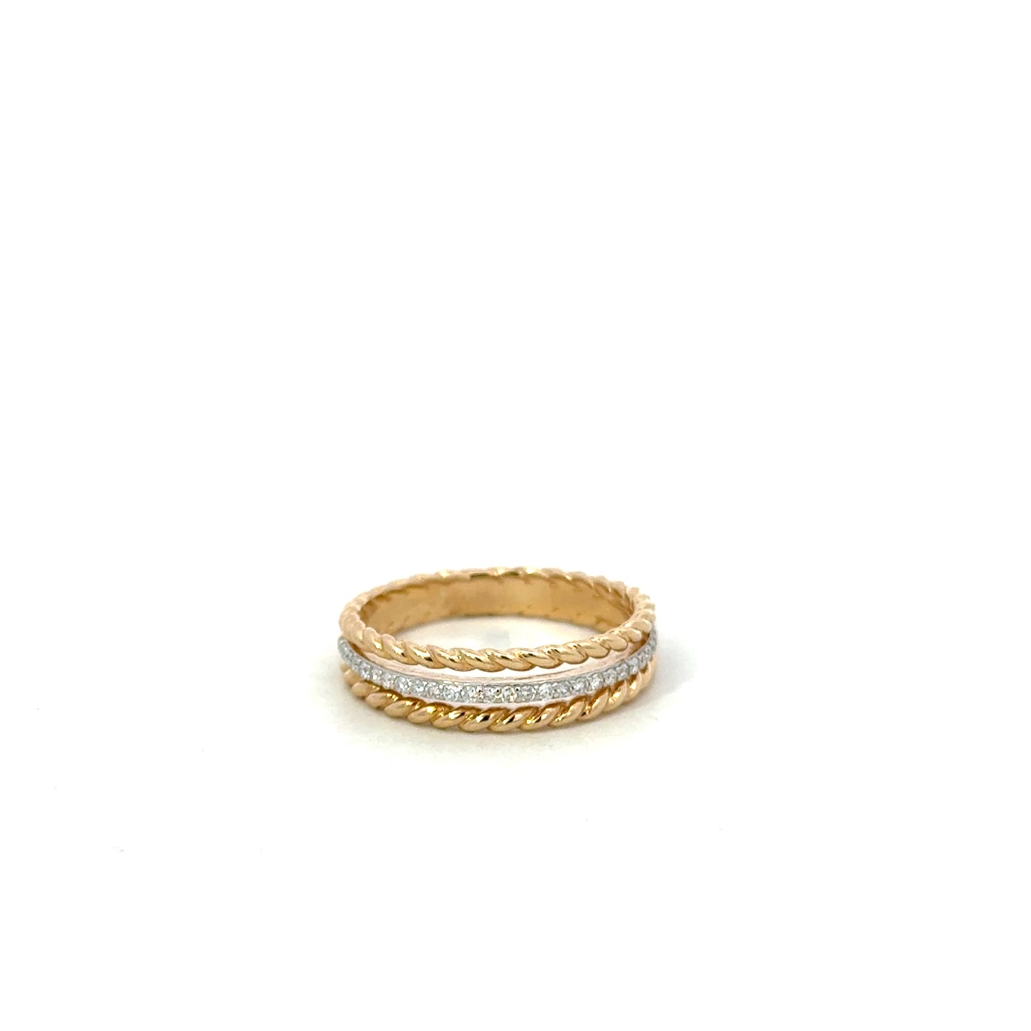 Yellow Gold Double Twist and Diamond Band