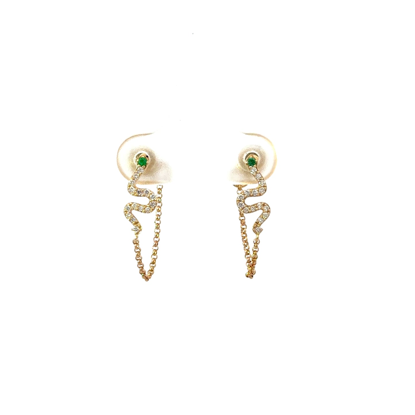 Slithering Snake Chain Earring with Emerald Eye