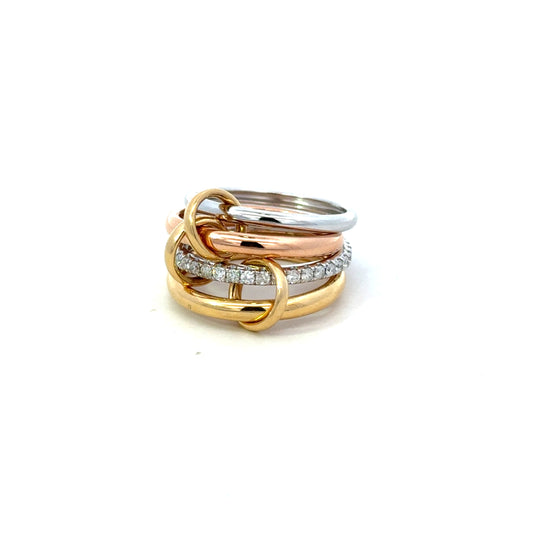 Tri Color 4 Link Ring with Diamonds