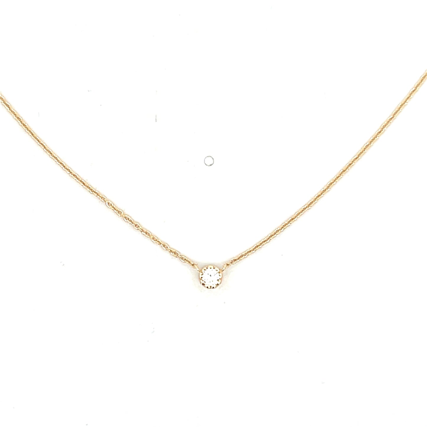 Yellow Gold Single Bezeled Diamond Milgrain Necklace