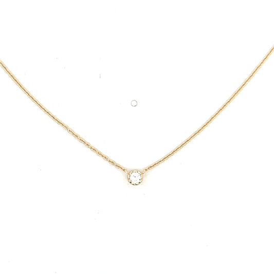 Yellow Gold Single Bezeled Diamond Milgrain Necklace