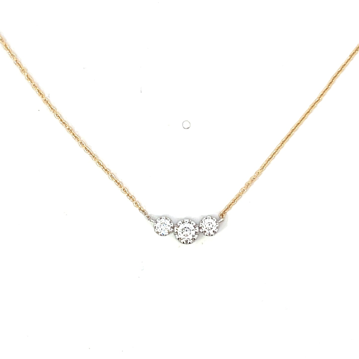 Yellow and White Gold Triple Bezeled Diamond Milgrain Necklace