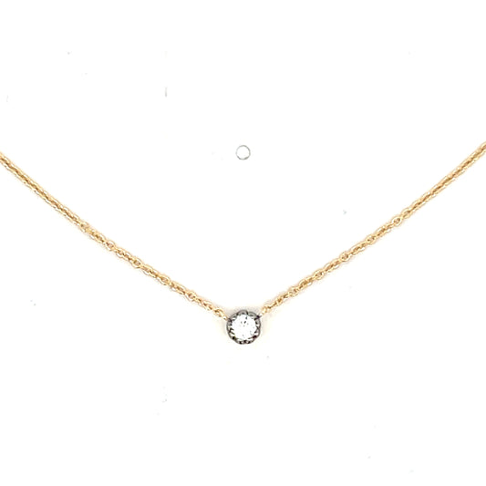 Yellow Gold and Gray Rhodium Single Bezeled Diamond Milgrain Necklace