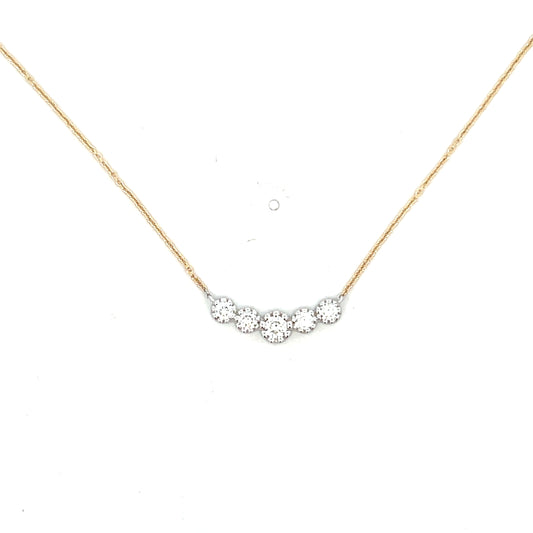 Yellow and White Gold Five Bezeled Diamond Milgrain Necklace