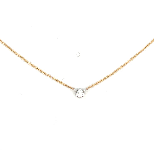 Yellow and White Gold Single Bezeled Diamond Milgrain Necklace