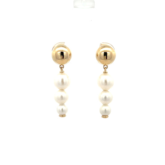 Yellow Gold Descending Triple Pearl Earring