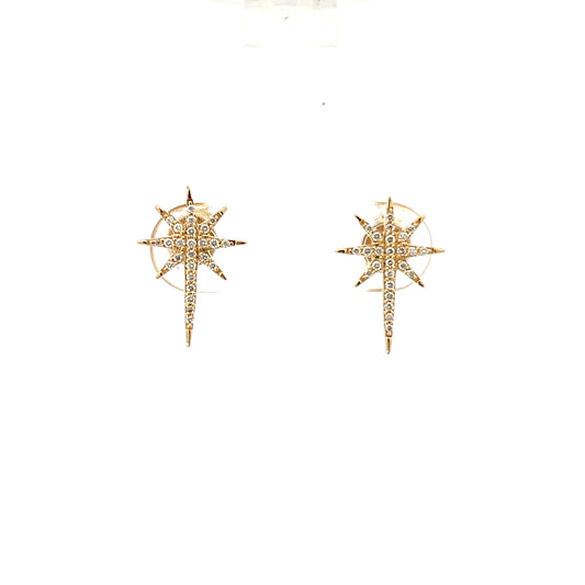 Yellow Gold Pave Elongated Starburst Stud