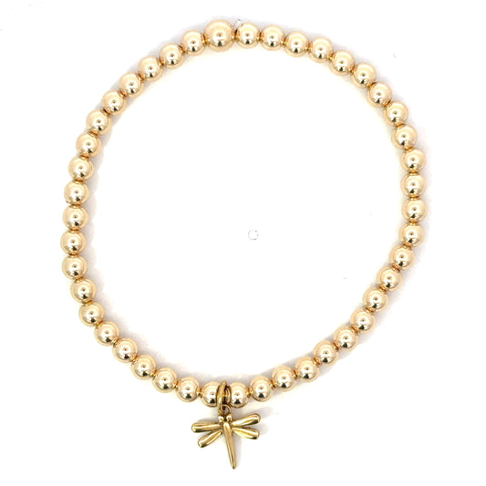 4mm Yellow GF Beaded Bracelet with Vermeil Dragonfly Charm