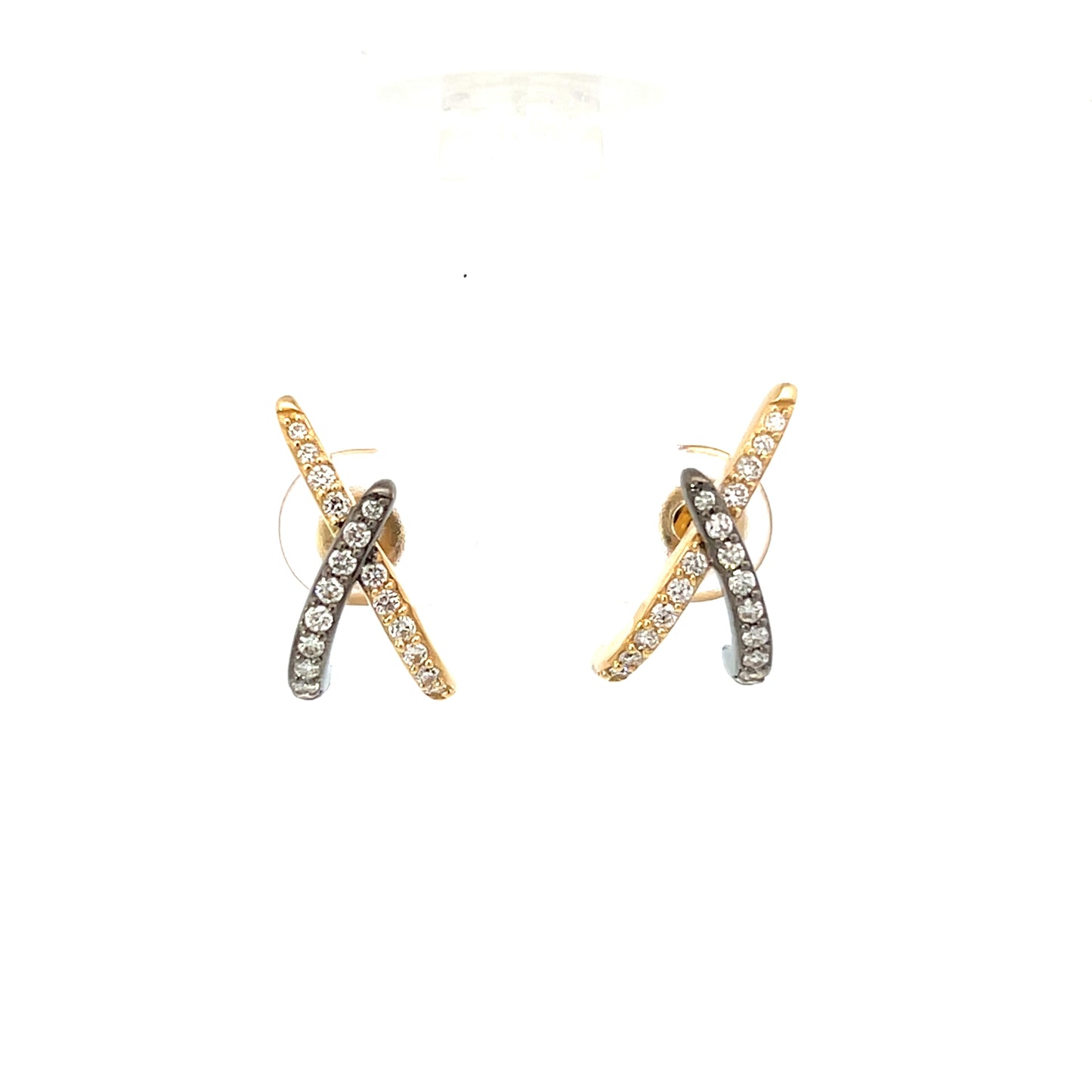 Yellow Gold and Gray Rhodium Diamond Criss Cross Studs