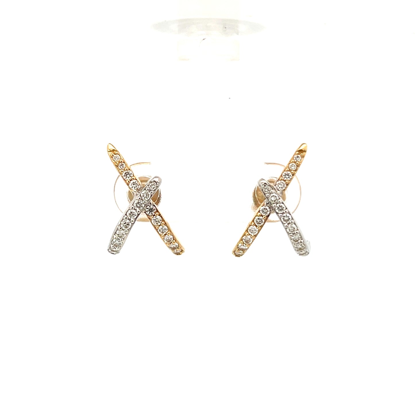 Yellow and White Gold Diamond Criss Cross Studs