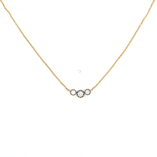 Yellow Gold and Gray Rhodium Triple Bezeled Diamond Milgrain Necklace