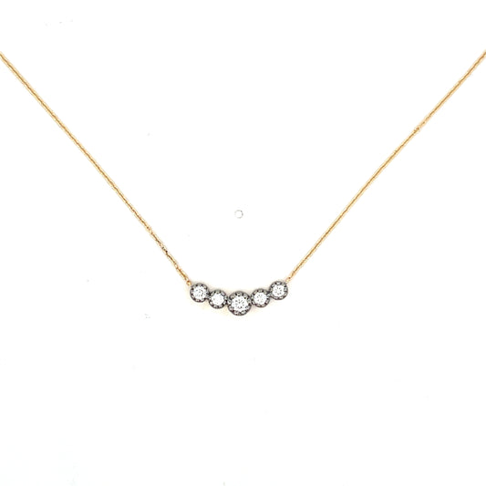 Yellow Gold and Gray Rhodium Five Bezeled Diamond Milgrain Necklace