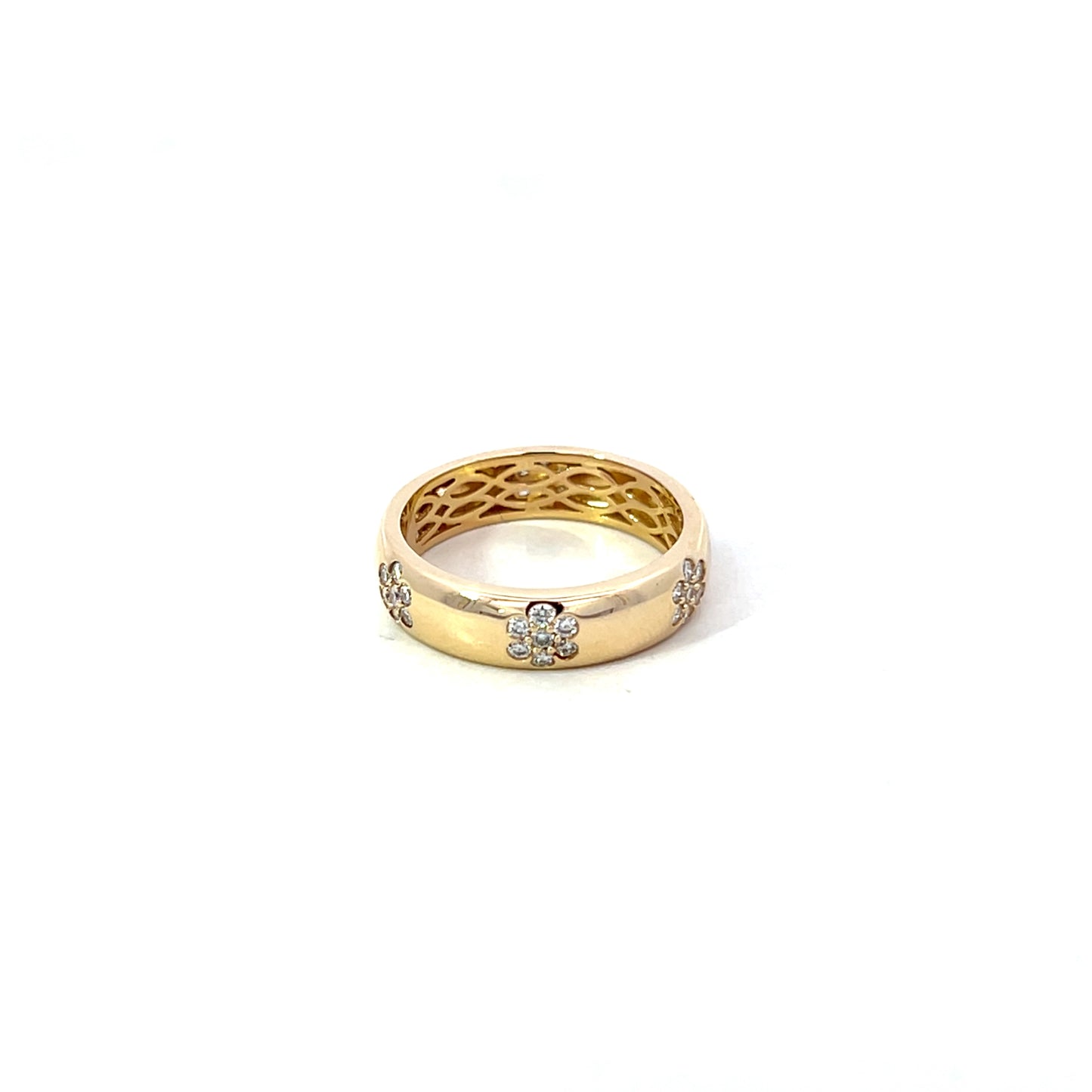 Yellow Gold Donut Ring with Diamond Flower Accents