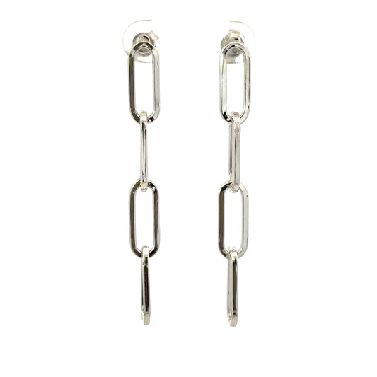 Unoxidized Sterling Silver Four Link Paperclip Earring