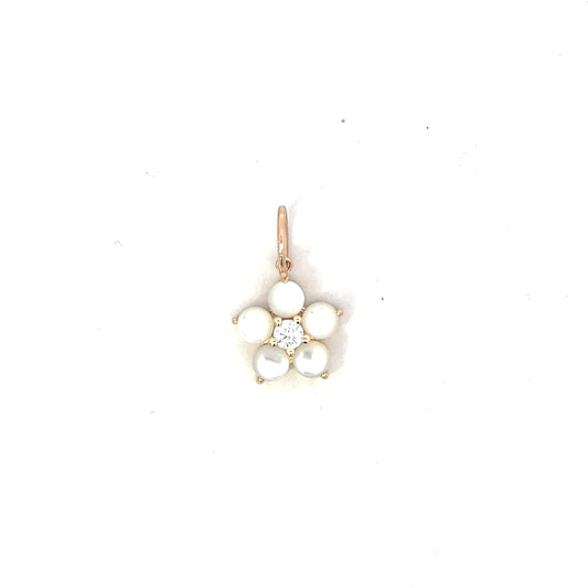 Yellow Gold White Mother of Pearl Flower Pendant