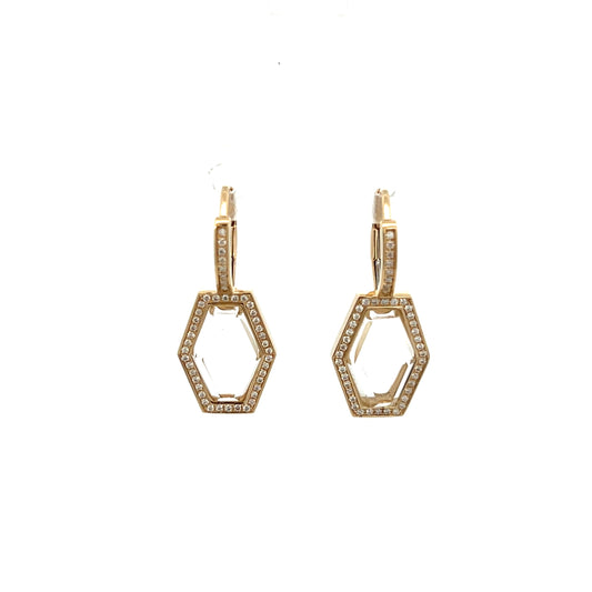 Yellow Gold White Topaz Hexagon Earring with Pave Diamonds