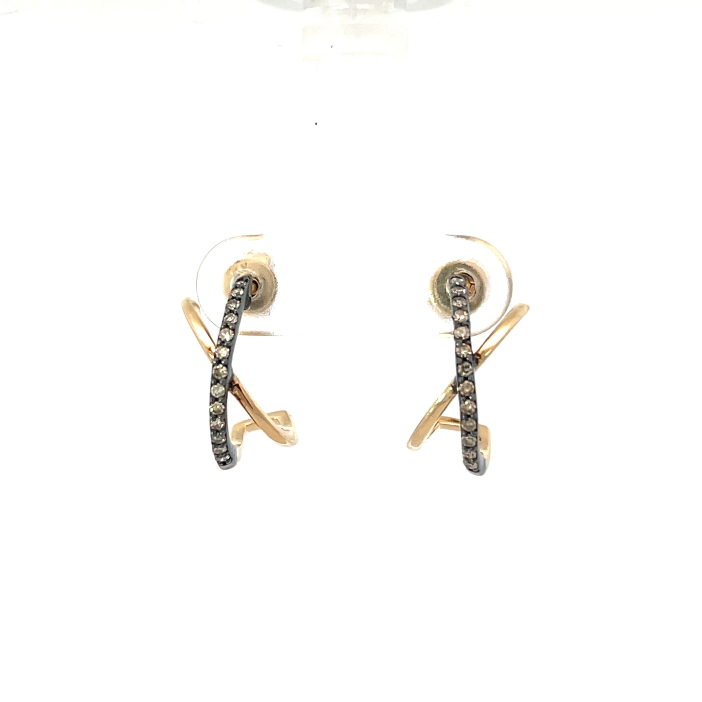 Two Tone Oxidized Pave Diamond Crossover Earring