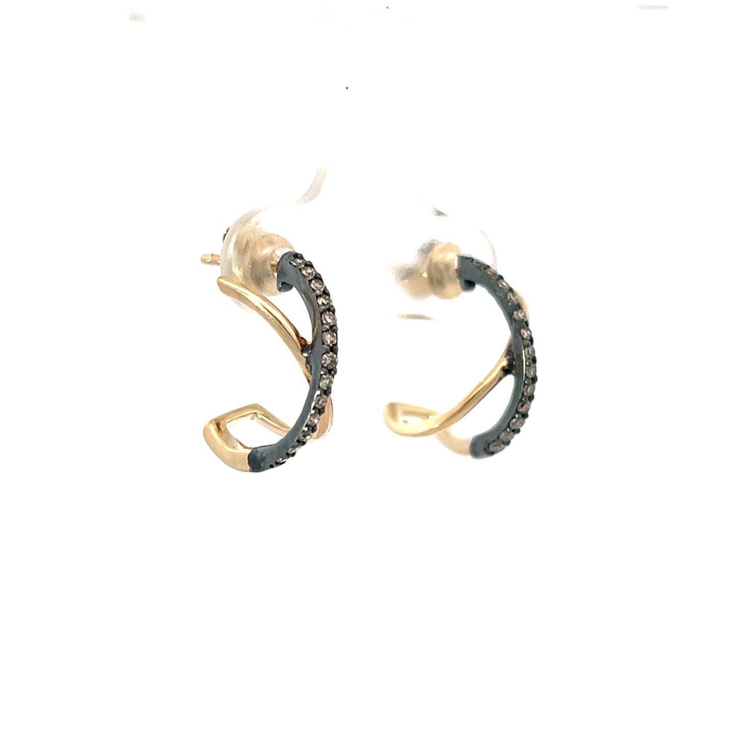 Two Tone Oxidized Pave Diamond Crossover Earring