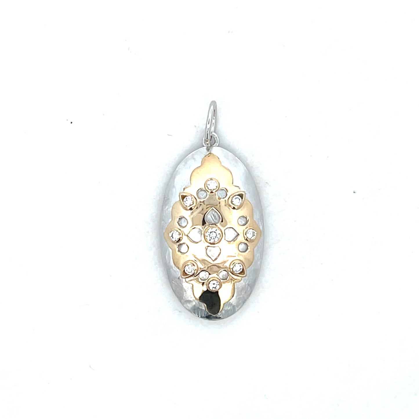 Brushed Unoxidized Sterling Oval Pendant with YG Vintage Accent