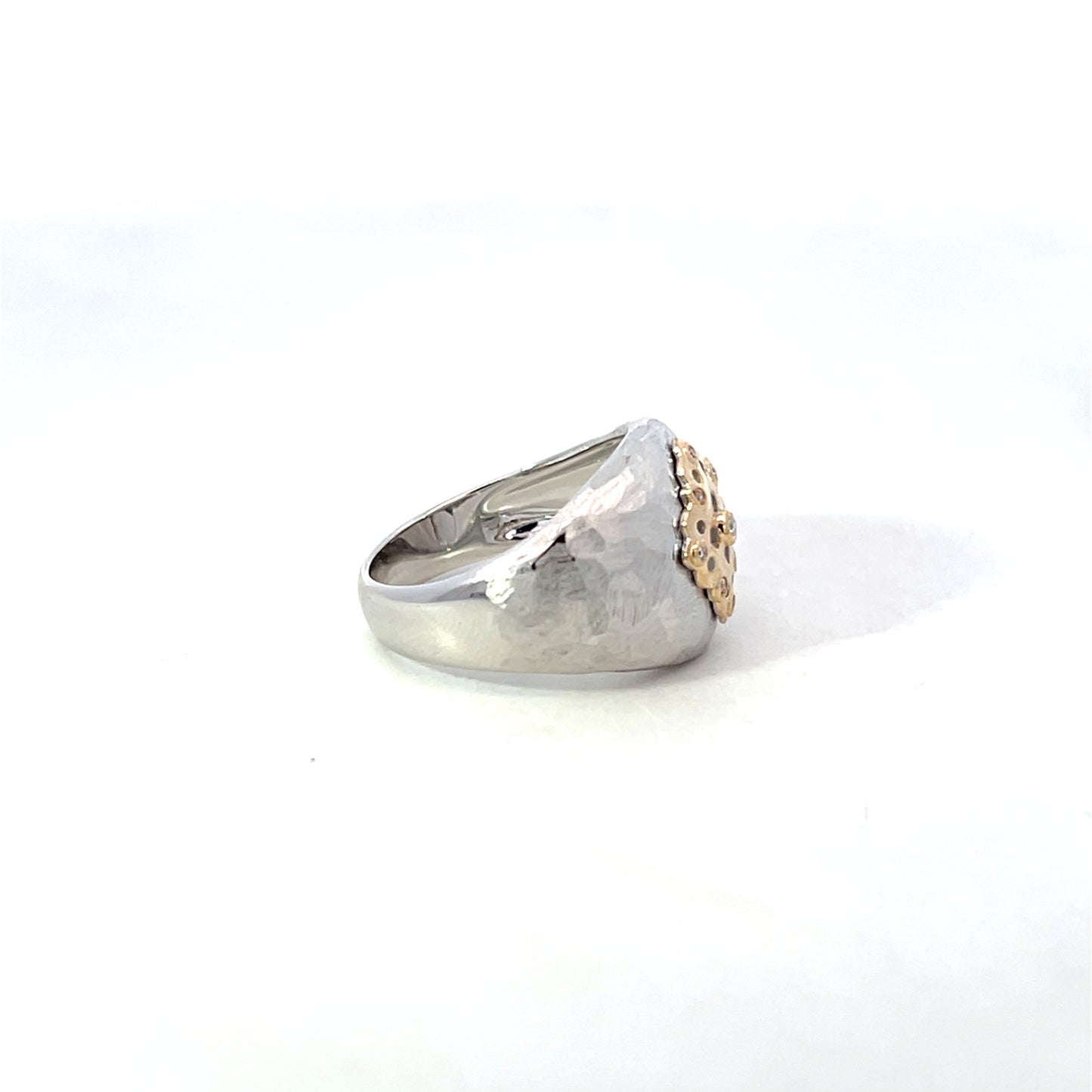 Brushed Unoxidized Sterling Dome Ring with Yellow Gold Vintage Accent