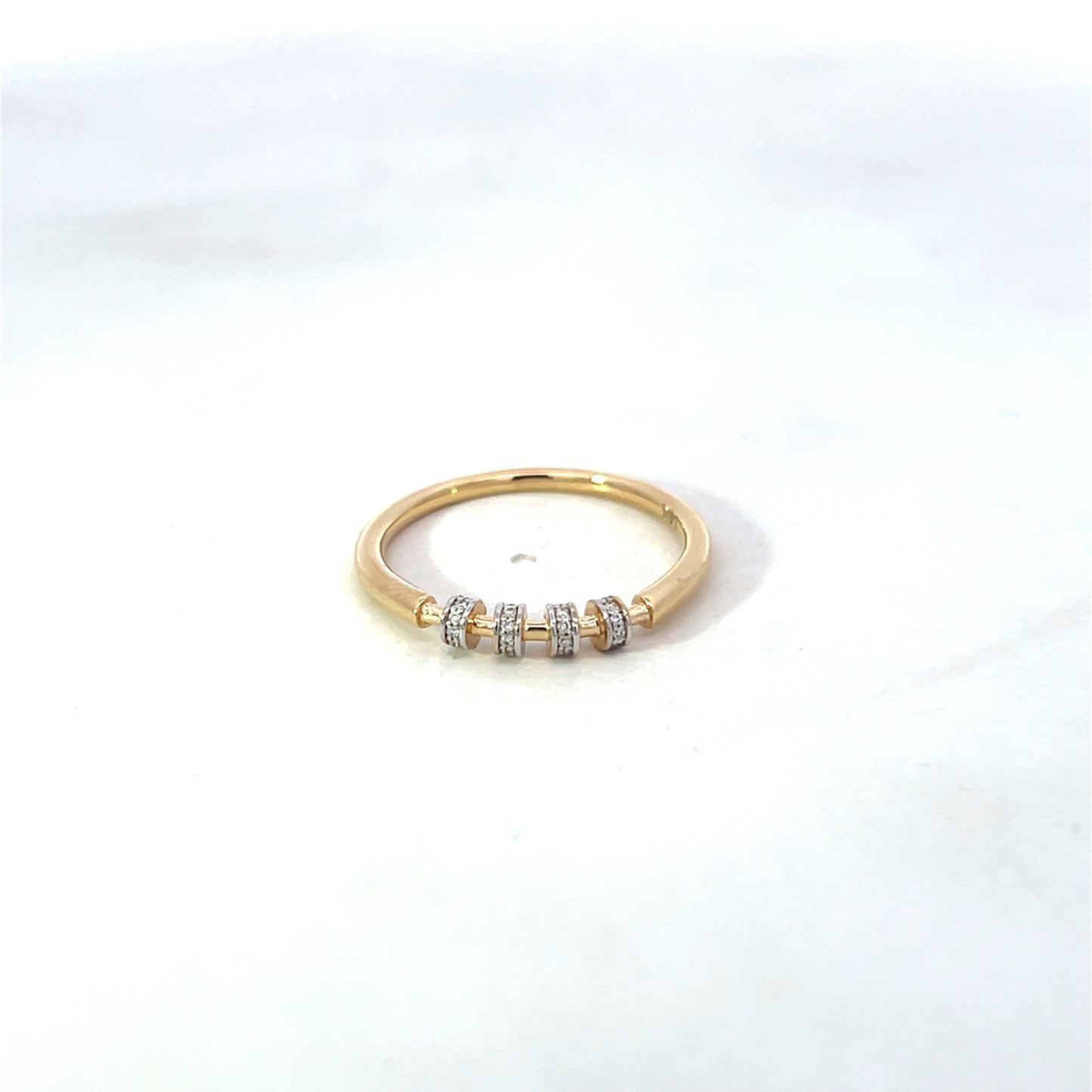 Yellow Gold Band with 4 White Gold Diamond Roundels