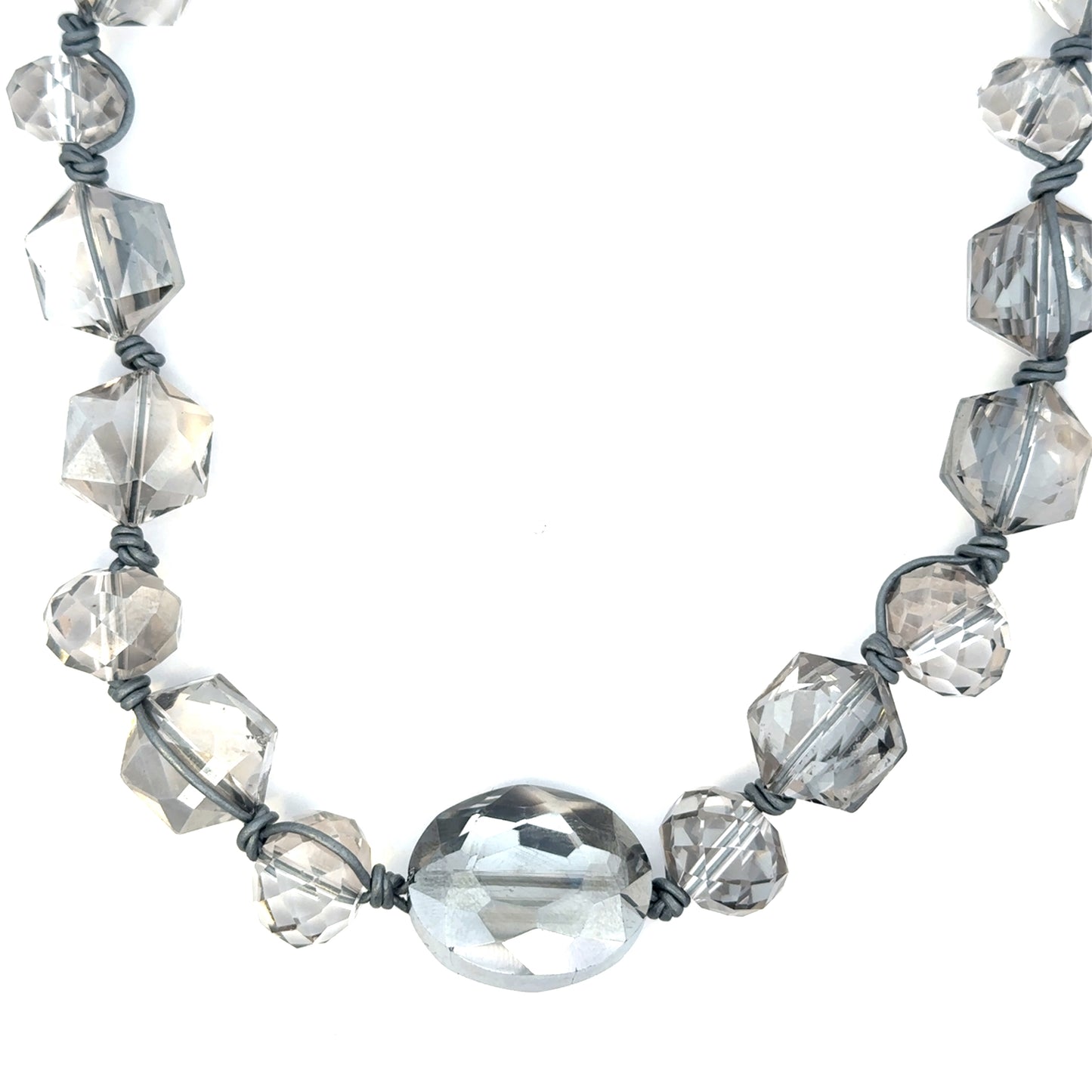 Short Hand Knotted Crystal Cluster Necklace with Silver Accents