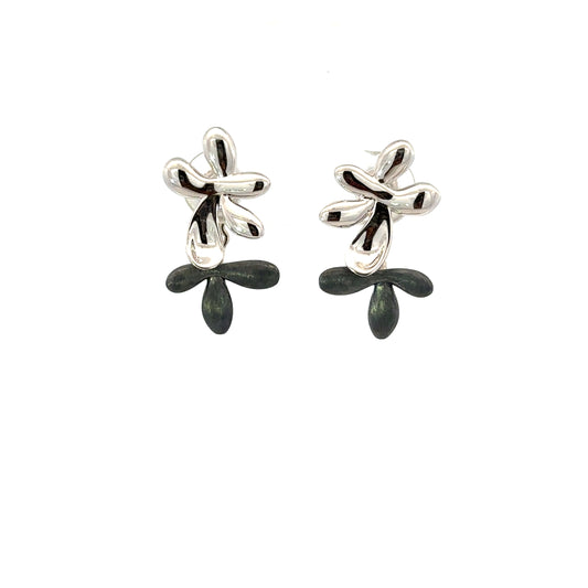 Unoxidized Sterling Silver Pansy Front Back Flower Earring