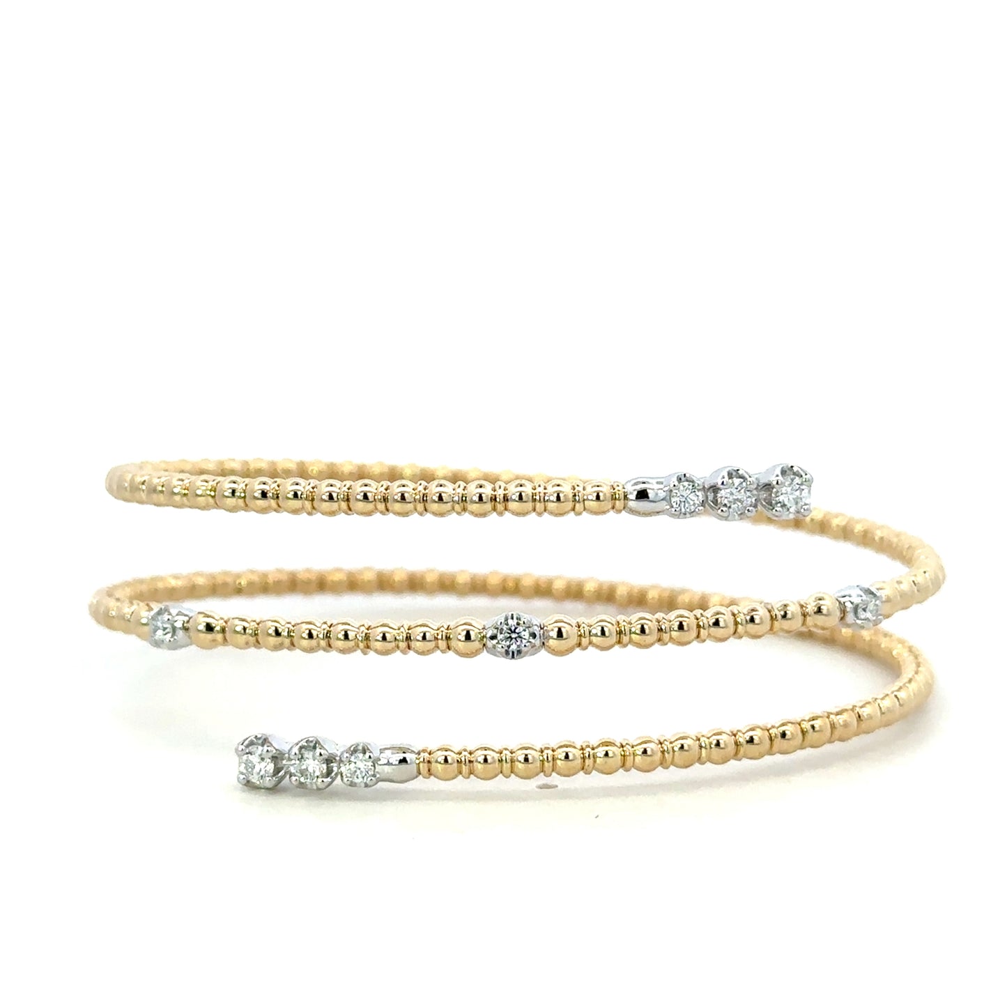 Yellow Gold Triple Wrap Bracelet with White Gold Diamond Accents