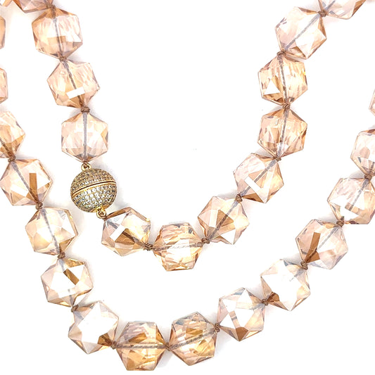 Peach Hand Knotted Crystal Necklace with Gold Plated Magnetic Clasp