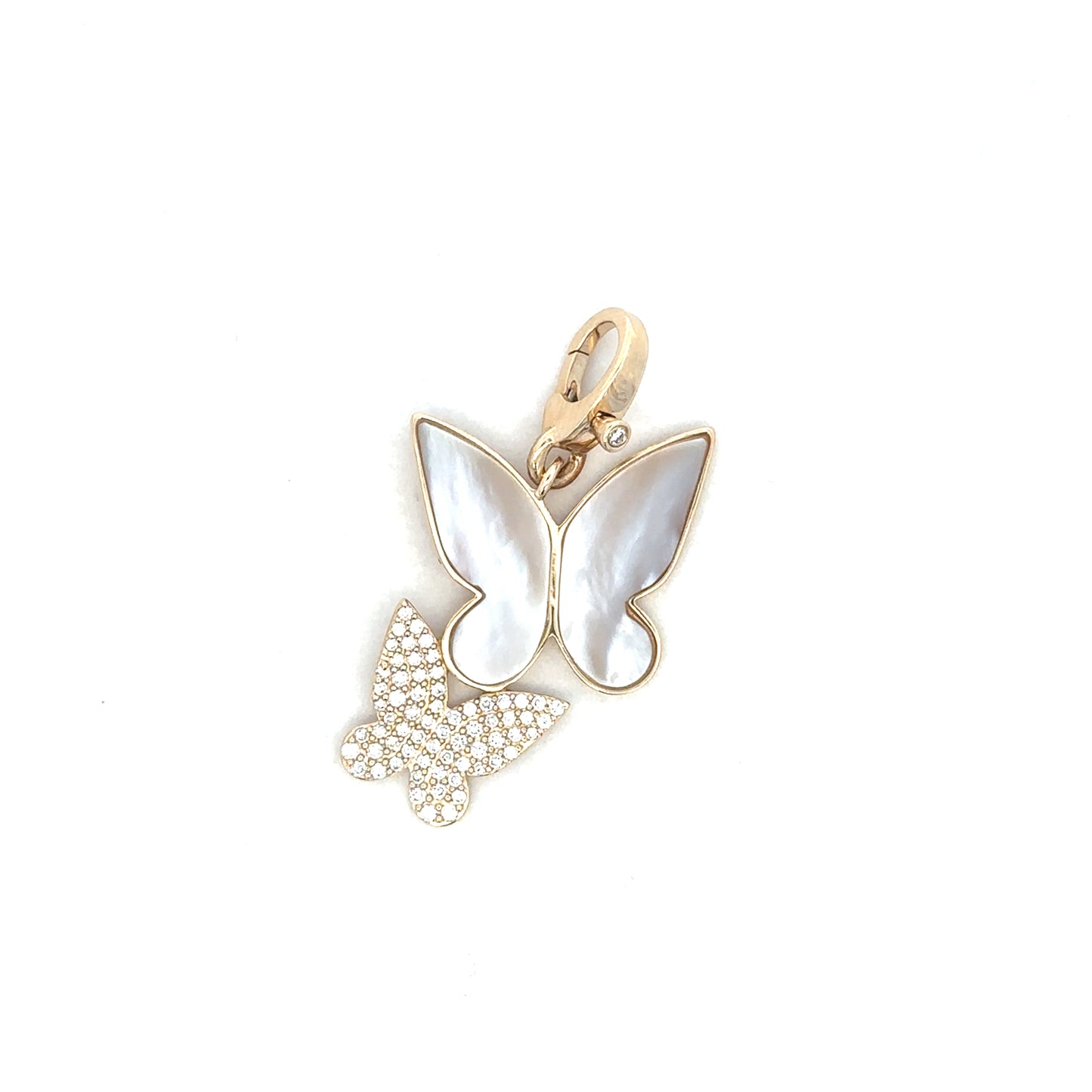 Yellow Gold Double MOP and Pave Butterfly Pendant