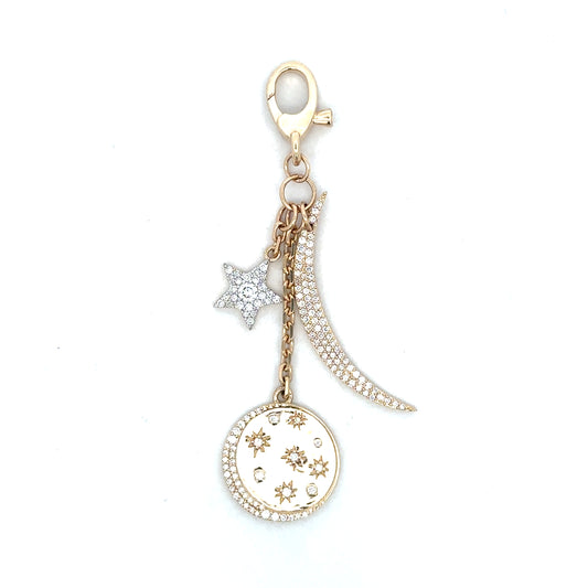 Yellow Gold Triple Charm Celestial Pendant