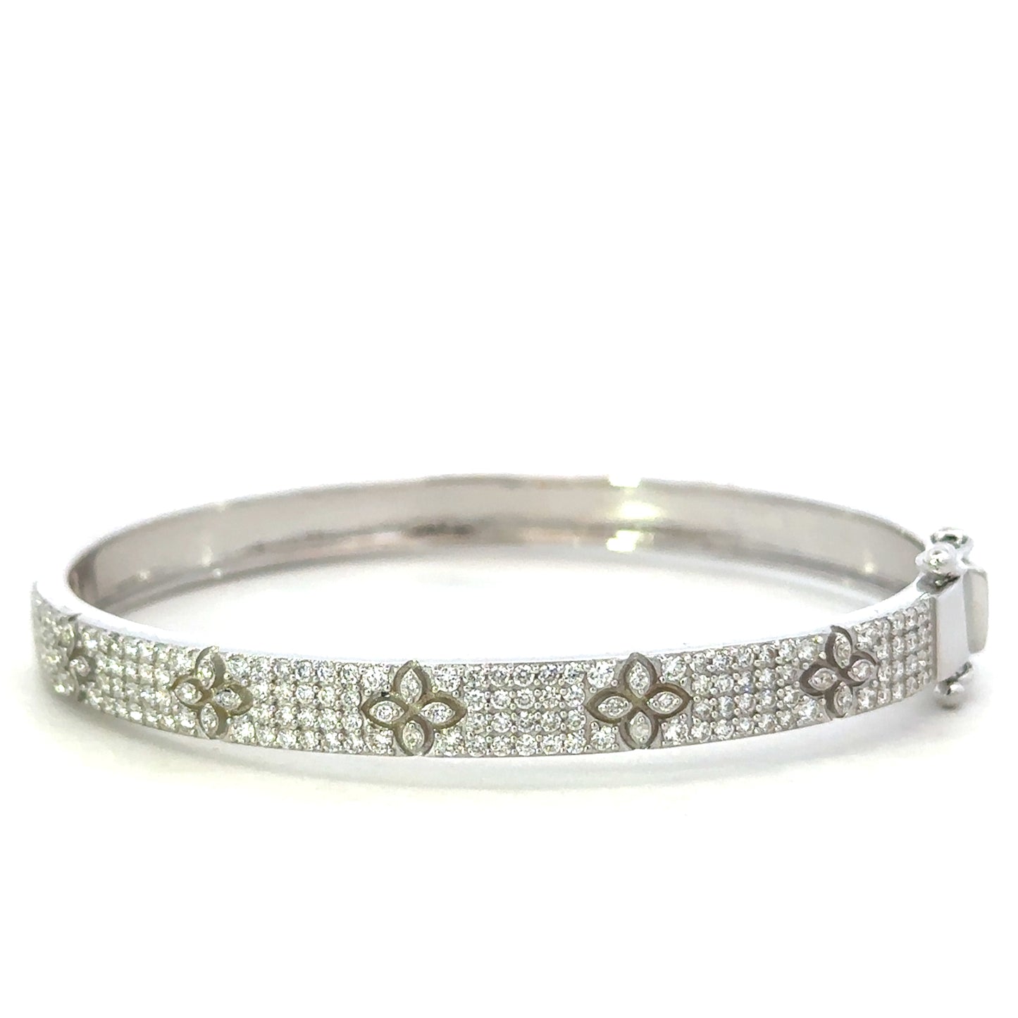 White Gold Pave Clover Bangle Bracelet