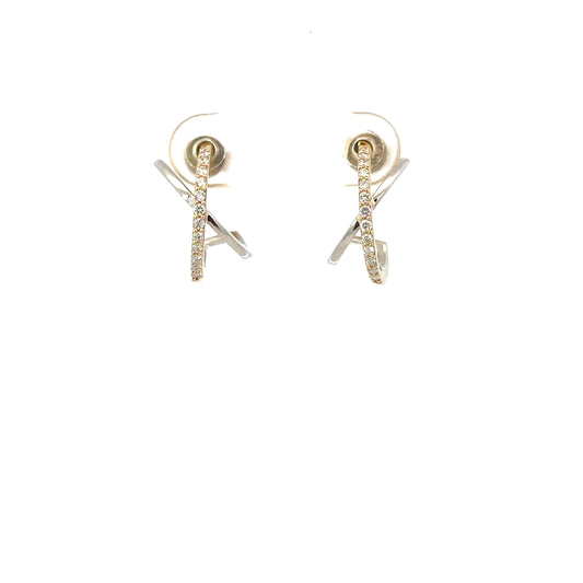 White and Yellow Gold Pave Diamond Crossover Earring