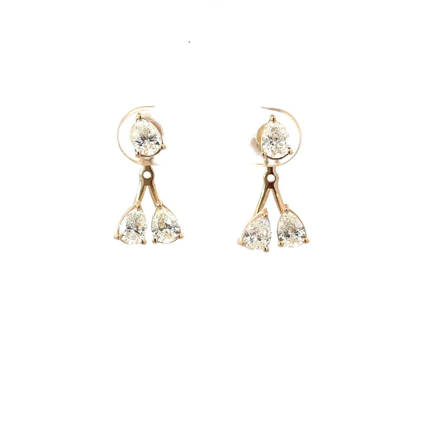 Yellow Gold Triple Pear Diamond Front Back Earring