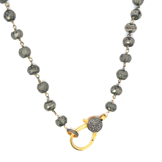 Long Pyrite Roundel Necklace with Two Tone Vermeil Lobster Clasp