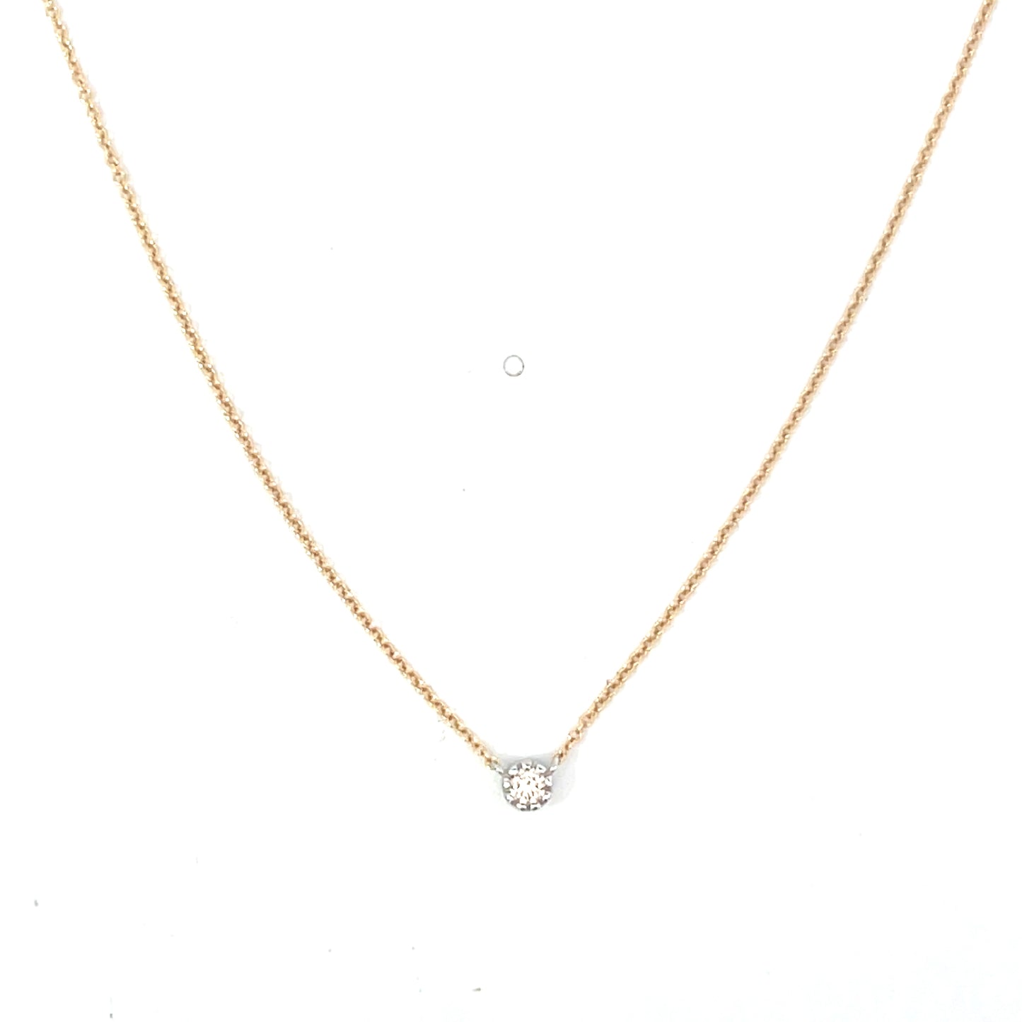 Unoxidized Sterling and YG Single Bezeled Milgrain Diamond Necklace