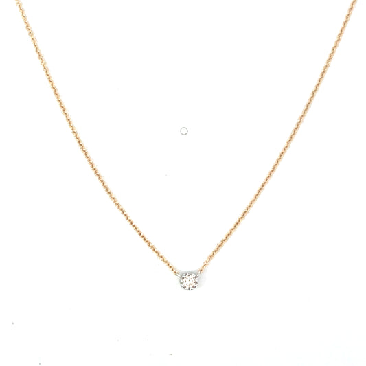 Unoxidized Sterling and YG Single Bezeled Milgrain Diamond Necklace