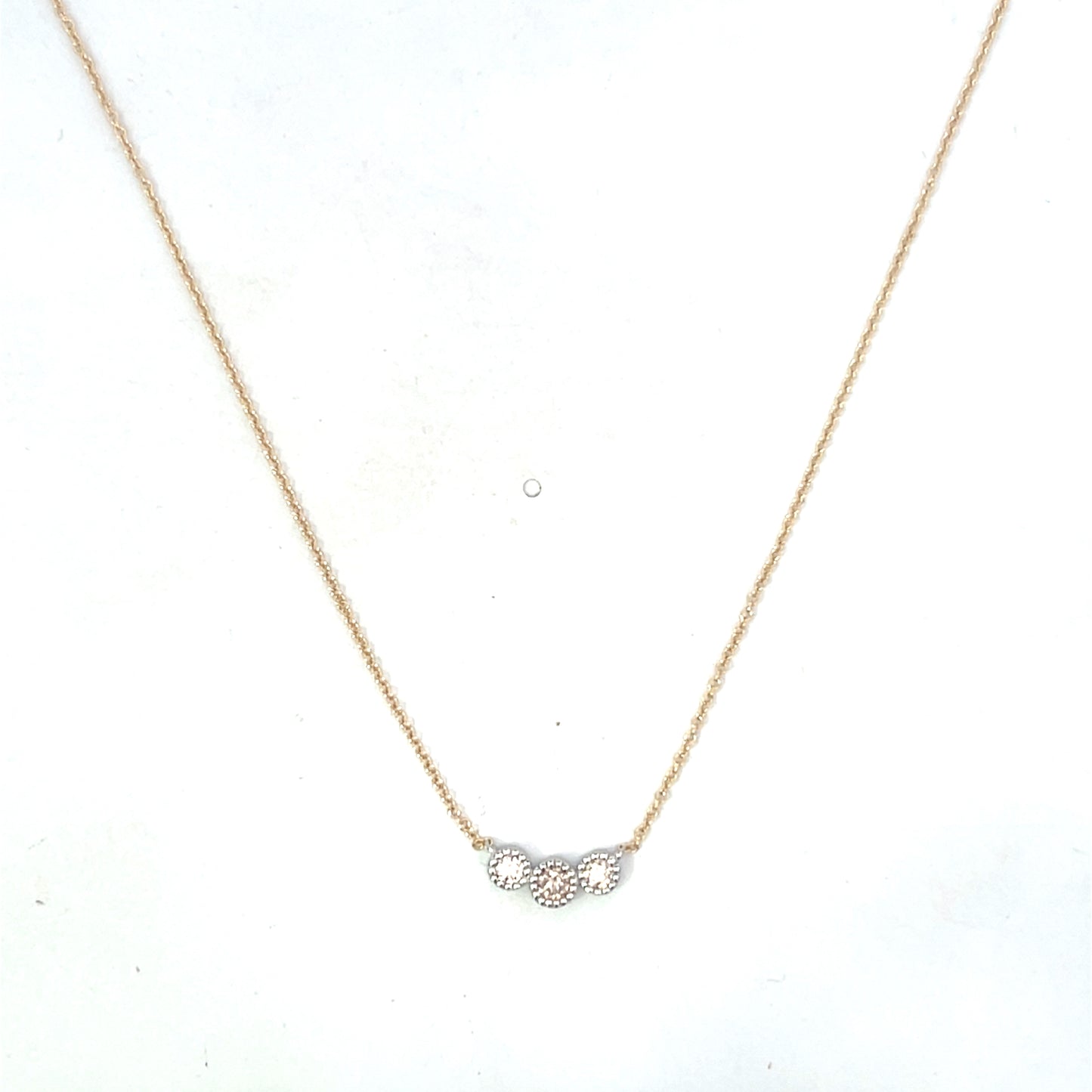 Unoxidized Sterling and YG Triple Bezeled Milgrain Diamond Necklace