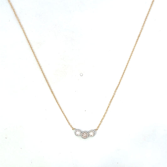 Unoxidized Sterling and YG Triple Bezeled Milgrain Diamond Necklace