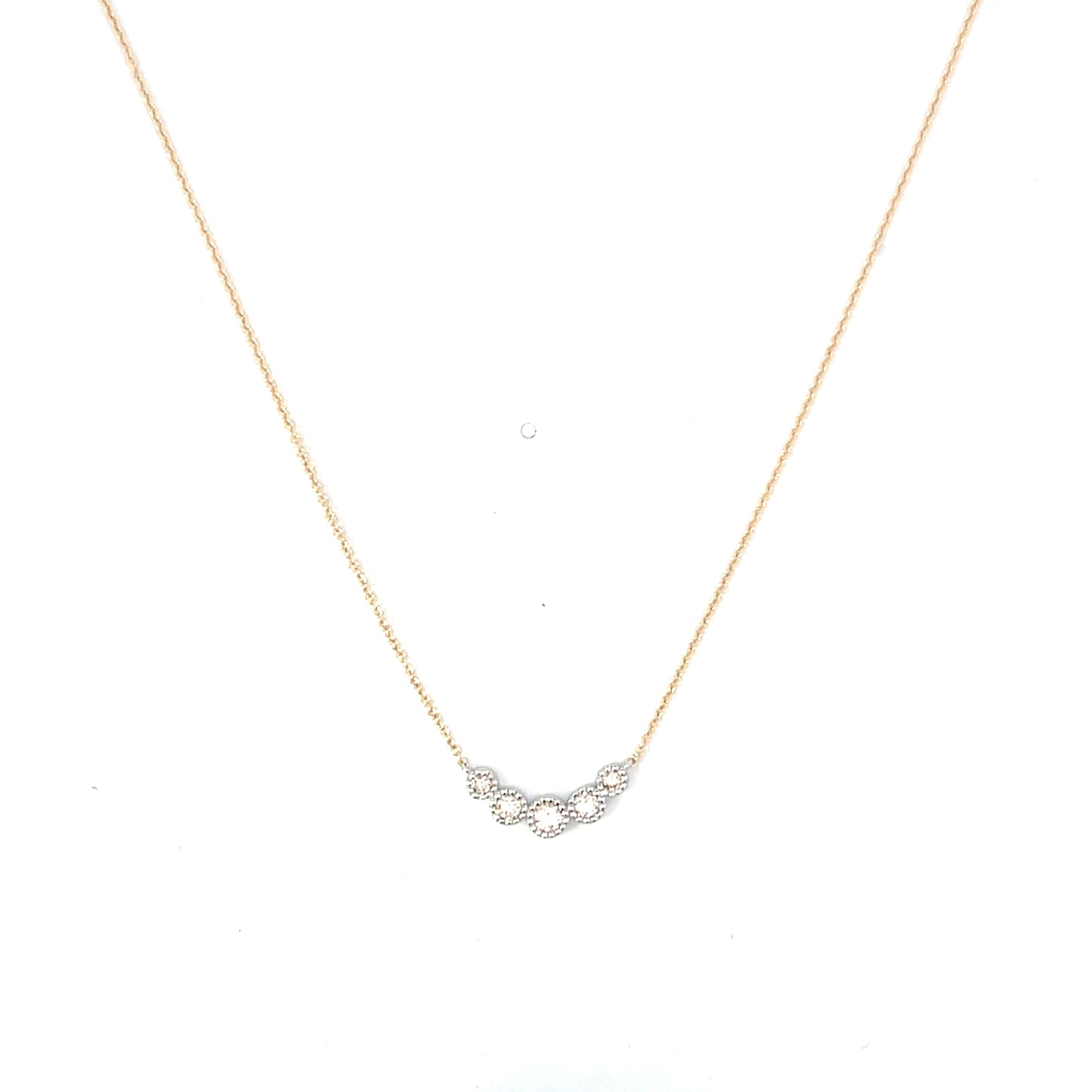 Unoxidized Sterling and YG 5 Bezeled Milgrain Diamond Necklace