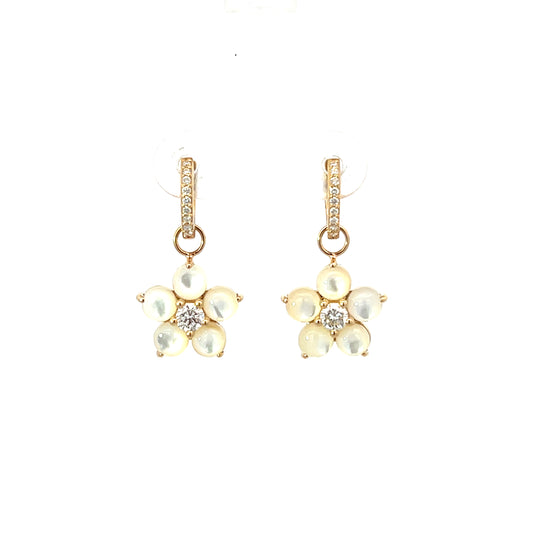 Yellow Gold and WMOP Diamond Flower Huggie Charms